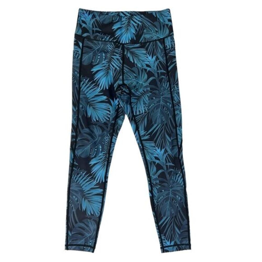 CNC Curves N Combat Boots Empowered Leggings Pockets Blue Tropical Foliage Small